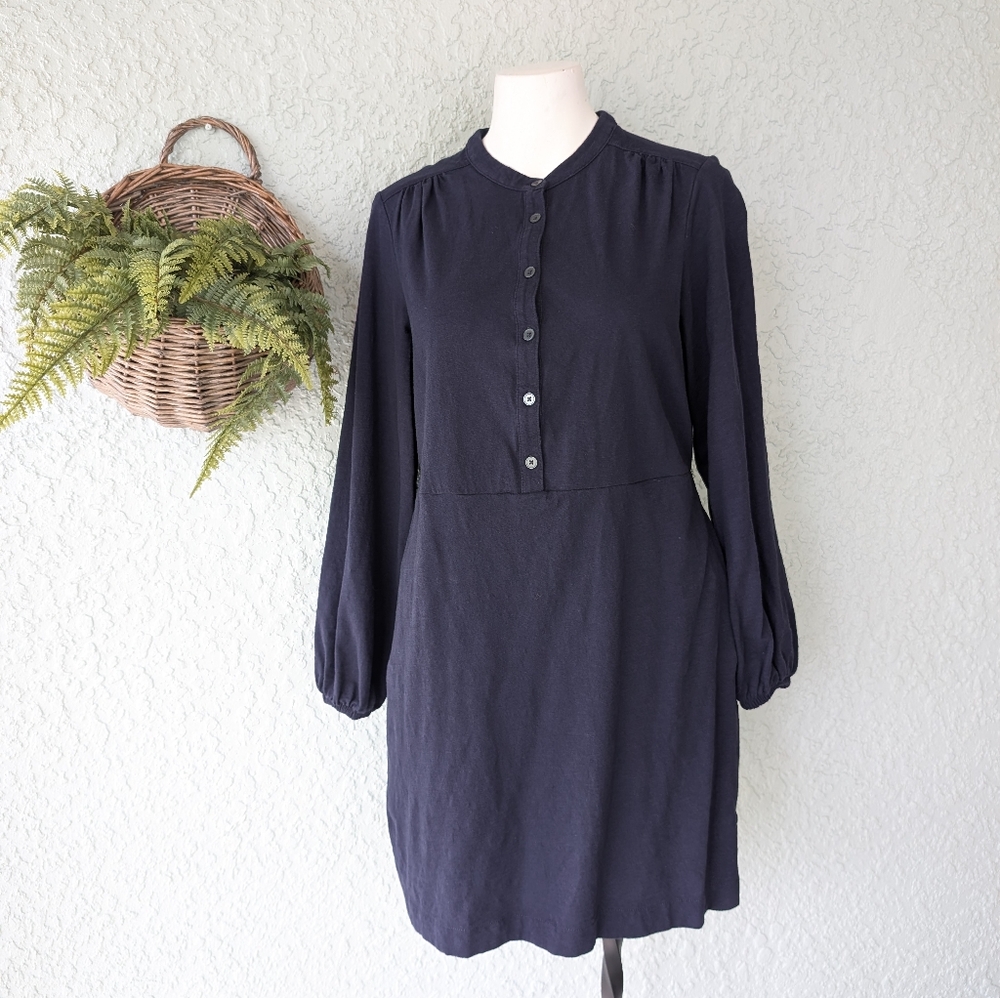 Boden Womens‎ 10P Shirt Dress Navy Solid Cotton Jersey Long Sleeve D0327